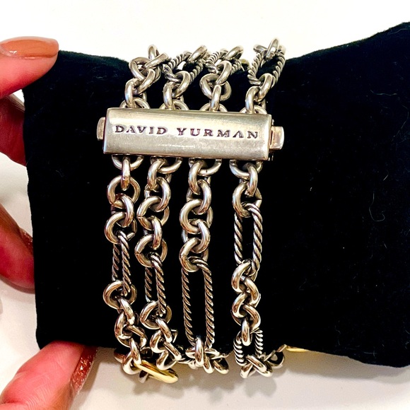 HEAVY Vintage David Yurman Figaro multi-chain 4-row bracelet 18K Gold Silver - Picture 7 of 8